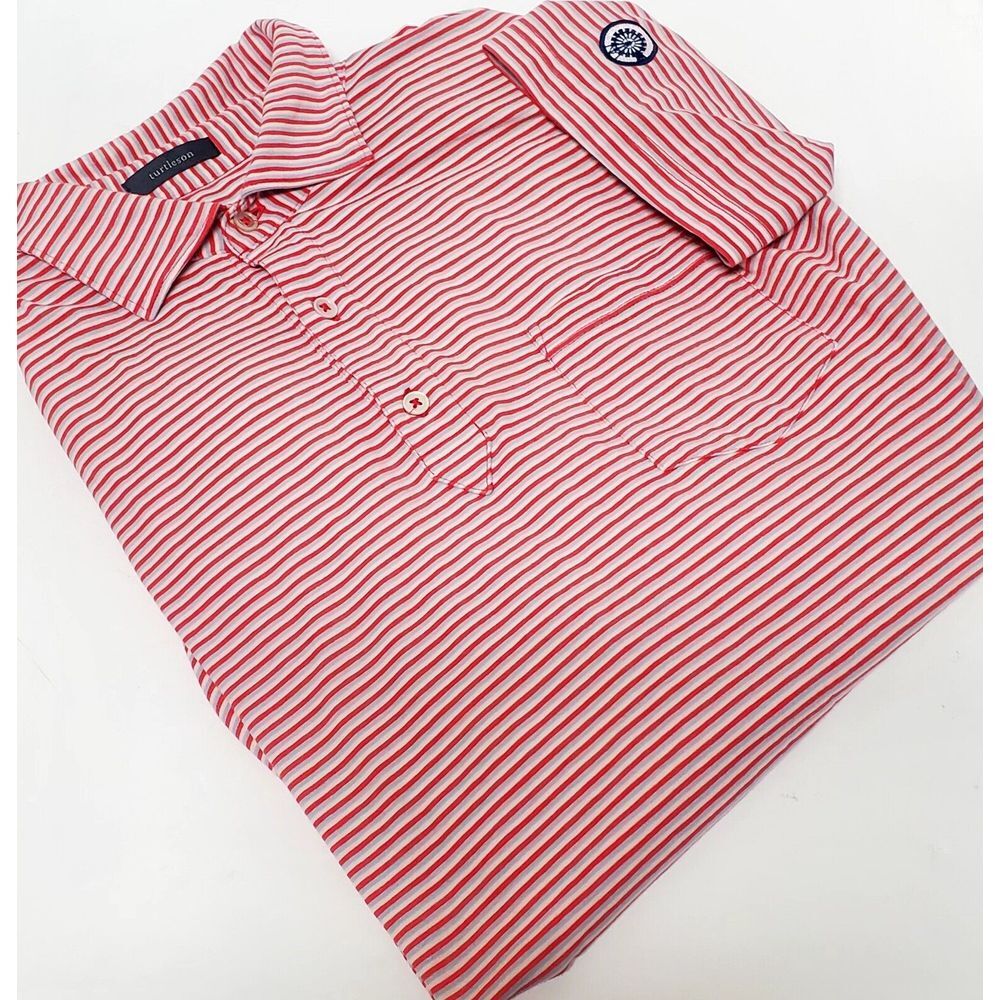 Turtleson Golf Polo Shirt Men's LG Coral/Grey/White Stripe Windmill Logo Sleeve